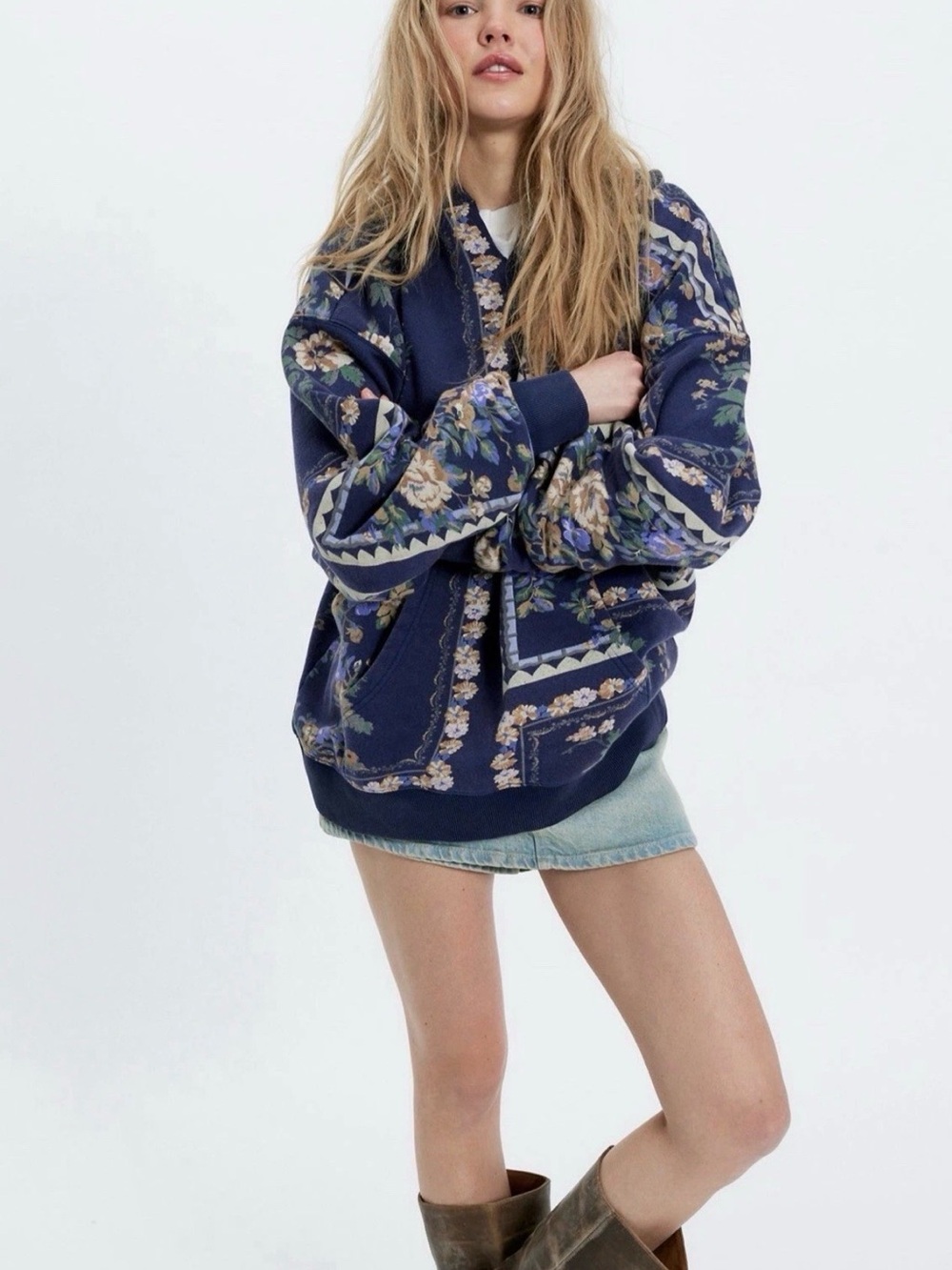 Free People It's A Vibe Printed Hoodie We The Free Floral Dark Navy Combo